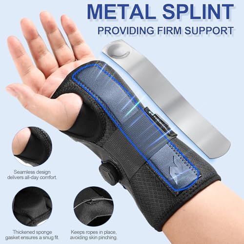 NEENCA Carpal Tunnel Wrist Brace for Night Support,Knob Adjustable Hand Brace for Tendonitis,Arthritis Pain，Sprain,Wrist Splint Support with Sleeves for Women&Men. (Right Hand, Small)