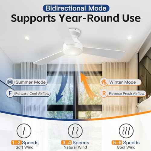 Ceiling Fans with Lights, 42 Inch Ceiling Fan with Light And Remote, 3CCT Flush Moun Low Profile Ceiling Fans, 6 Speed Noiseless LED Ceiling Fan, White Ceilings Fan with Remote for Bedroom Living Room