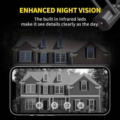 Septekon 2K Outdoor Security Camera 3MP, 2.4G Wired WiFi Camera with Night Vision, IP66 Waterproof, AI Human Motion Tracking, 2-Way Audio, Black