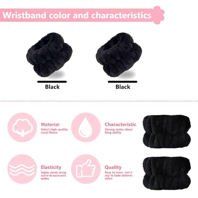 2pcs Wrist Bands for Washing Face, Microfiber Face Washing Wristbands, Arm Wrist Towels, Spa Face Wash Wristbands, Stretchy Absorbent Wash Band for Woman Children