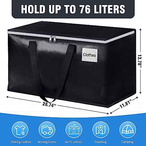BlissTotes Moving Bags, Heavy Duty Moving Boxes with Zippers Top and Sturdy Handles, Storage Bags for Space Saving and Packing, Collapsible Moving Supplies, Storage Totes (76L, 10-Pack, Black)