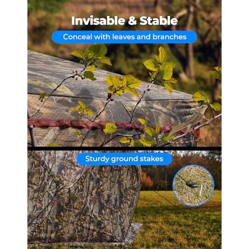 KEMIMOTO Hunting Blinds Ground for Turkey 3-4 Person, 270 Degree See Through with Removable Waterproof Rain Cover and Camouflage Straps, Pop Up Hunting Tent with Safety Reminder Markings (9ft Size)