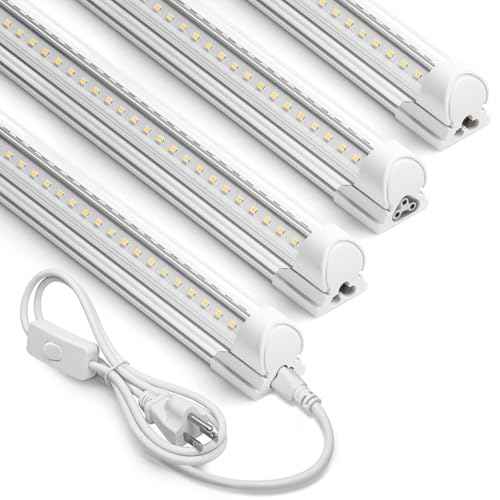 Barrina 5000K 2FT LED Shop Light, 3000LM, 20W, T8 Shop Lights for Garage, Workbench, Cabinet, Workshop, Room, LED Tube Lights, Linkable Ceiling Light Fixture with Built-in ON/Off Switch, ETL, 4 Packs