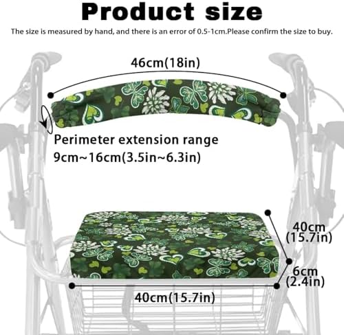 LedBack Saint Patrick's Day Walker Accessories Comfy Walker Seat and Backrest Covers Green Hearted Decorations Soft Dust Cover for Seniors in Assisted Living 2 Piece Walker Seat Cover Set