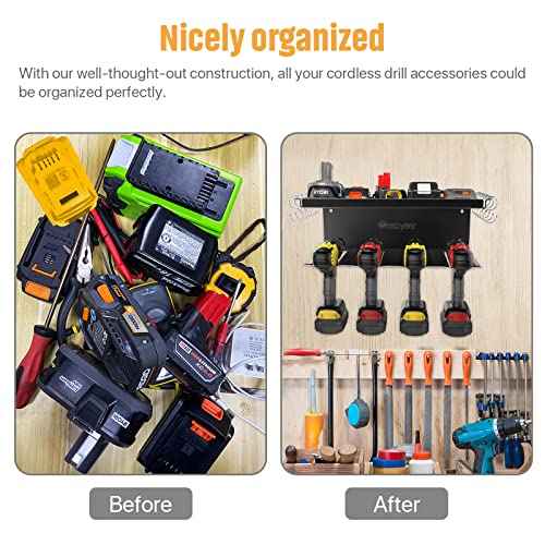 Power Tool Organizer, Cordless Drill Storage, Drill Holder Storage Wall Mount Shelf Rack, Charging Station to optimize Garage Organization and Power Tools Storage