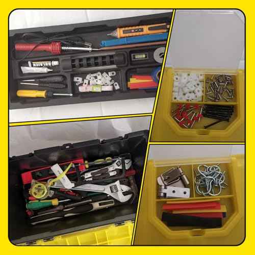 19 Inch Tool Box Plastic Box with Handle Tool Storage Removable Inner Tray Lightweight Easy to Carry for Home Factory Black+Yellow