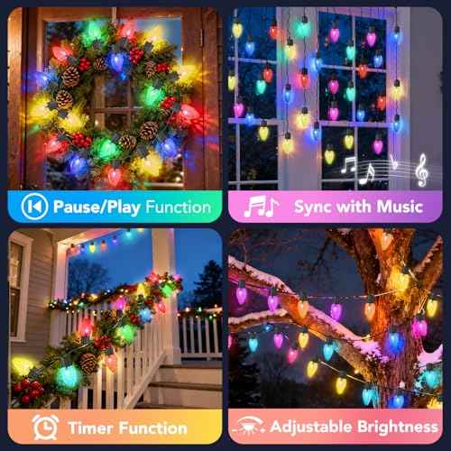 Smart C9 RGB Christmas Lights Outdoor, 66 FT 100 LED Christmas Tree Lights with Music Sync APP Controlled, Waterproof Connectable C9 String Lights for Roofline, Fencing, Balcony & Yard Decor