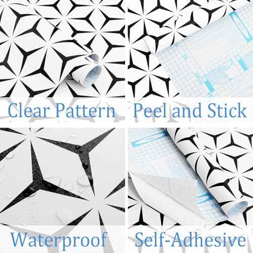 Heroad Wall Paper Peel and Stick Modern Black and White Wallpaper Peel and Stick Boho Geometric Contact Paper for Cabinets and Drawers Renter Friendly Self-Adhesive Removable Waterproof 17.7¡± x 118¡±