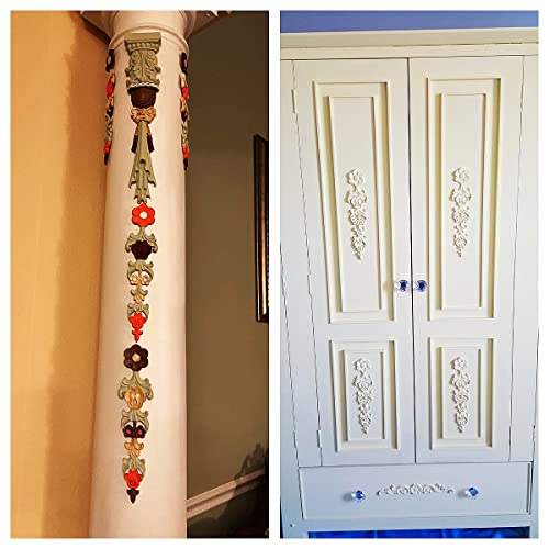 MUXSAM Wood Appliques Decorative Carved Onlays, Long Wooden Decals DIY Furniture Decor Rosette Carvings for Door Cabinet Mirror Dresser Bed Wall Fireplace Mantels, 2-Pack, 27x4cm/10.7"x1.6"