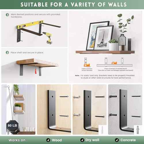 Shelf Brackets Heavy Duty 14 Inch Black L Brackets for Shelves 12 Pack 5mm Thick Wall Mounting Floating Metal Iron Shelf Support for Wood with Screw