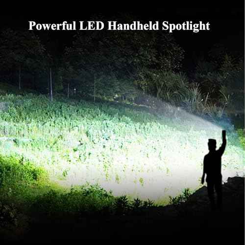 Rechargeable Spotlight Outdoor Handheld, 2,000,000L High Lumens Led Spot Light Flashlight with Solar Panels, 9 Modes Waterproof Handheld Spot Light for Outdoor Marine Boating Hunting