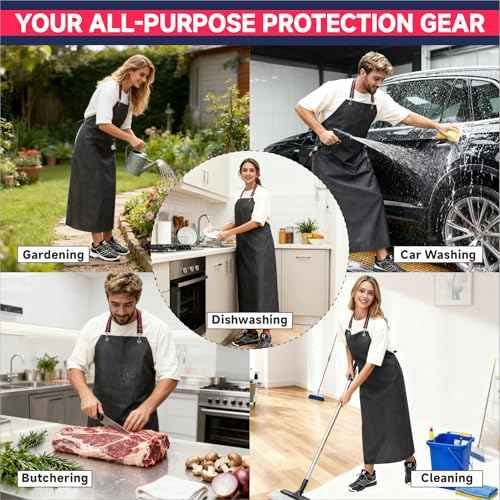 GoldPig Thick Rubber Apron: Waterproof, Chemical Resistant, Adjustable Neck & Belt for Dishwashing, Gardening, Butchering