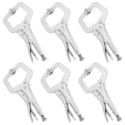6 Pack 11 Inch C Clamp Locking Pliers,Locking C Clamp, Adjustable Nickel Plated C Pliers For Wood Working, Welding, Electrician Maintenance and more, by GENHAKON