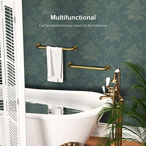 20 Inch Anti Slip Bronze Shower Grab Bar Polished Gold,ZUEXT Antique Brass Bathroom Grab Bar, Knurled Bathroom Balance Bar, Safety Hand Rail Support Handicap Elderly Injury Senior Assist Bath Handle