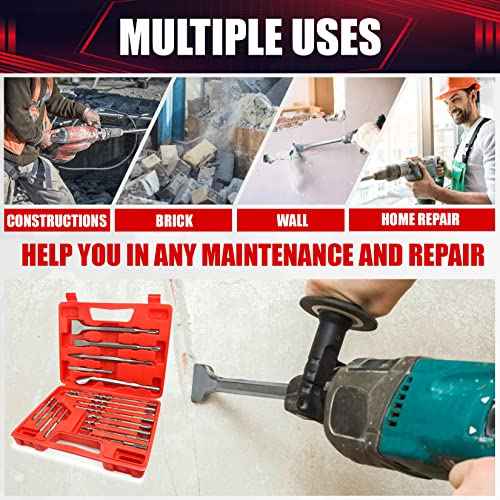 17PCS Rotary Hammer & Chisels Masonry Drill Bit Set, SDS Plus Drill Bits Set, Fit for Drilling and Cutting in Concrete,Brick,Walls