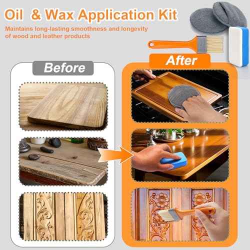 XANGNIER 4Pcs Cutting Board Oil and Wax Applicator Set ? Food-Grade Mineral Oil and Wood Wax Conditioner Kit with Microfiber Applicator Pad and for Butcher Blocks,Bamboo,Wooden Utensils & Countertops