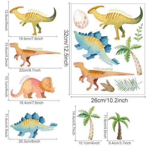 Wall Decals for Kids Room - Self Adhesive Removable Dino Palm Tree Wall Stickers, Jungle Nursery Bedroom Playroom Classroom Decor, Easy Peel & Stick Boys/Girls Home Art