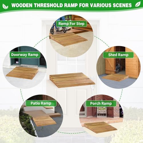 Wooden Threshold Ramp for Home Steps, 8" Rise Doorway Ramp with Non-Slip Grooves, Door Ramp for Wheelchair/Walker/Cart/Scooter, (31.4 W*8.0" H, Solid Pine Wood, 600LBS Capacity)