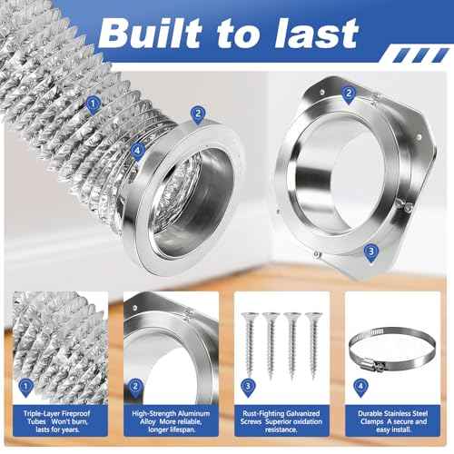 Magnetic Dryer Vent connector, Easy to clean and install dryer vent, Magnetic Dryer Vent Coupling Kit including a 3.3 FT 4" Duct and one Clamps