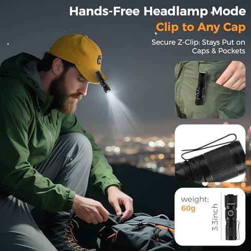 Rechargeable EDC Flashlight with Magnet,Pocket Flashlights High Lumens with Clip,1200 Lumens Compact LED Small Light and Long Range,Mini Flash Light for Everyday Carry. (2)