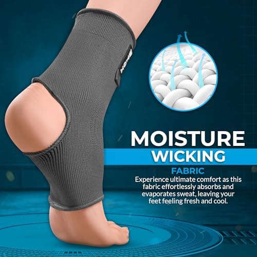 WYOX Ankle Brace for Sprained Ankle - Stabilizer Brace for Women, Support for Men, Achilles Tendonitis Wrap, and Compression Sleeve - Perfect for Running, Gym, Boxing, and Sports (Grey, S/M)