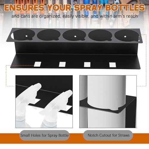 LEIFIDE 4 Pcs Spray Bottle Holder, Wall Mounted Spray Bottle Holder Rack, Mechanic Paint Can Organizer, Garage Wall Mount Shelf, Utility Storage Rack, Tool Storage
