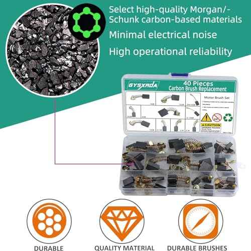 Electric Motor Carbon Brushes Set - 40 Pack Replacement Repair Kit with 10 Sizes, Suitable for Repair Power Tools Part