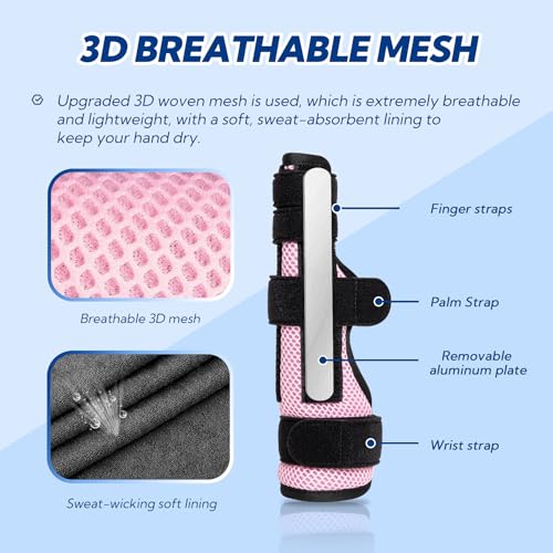 Pinky Finger Splint, Trigger Finger Splint Pinky Right & Left Hand, Ulnar Gutter Splint, Metacarpal Finger Splint Hand Brace for Boxer Finger, Dupuytren's Contracture, Arthritis, Pink, M