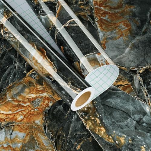 Glossy Black Gold Marble Contact Paper Peel and Stick for Countertops Black Marble Wallpaper Removable Countertop Contact Paper Waterproof for Kitchen Cabinets Backsplash Table 15.7"¡¿78.7"