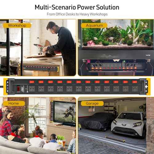 CRST Heavy Duty Metal Power Strip with Individual Switches, 12 Outlets Long Surge Protector Power Strip (1020J), 15A/1875W, 9FT Cord, Use for Garage Workshop Office School and Home...