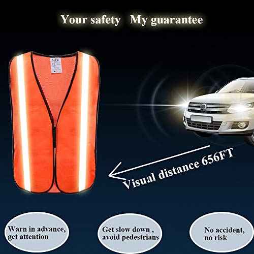 SIFE 10 Pack High Visibility Reflective Safety Vest,Made from Breathable and Neon Orange Mesh Fabric with Stretchable design,light weight for Man and Woman(Orange, 10 pack)