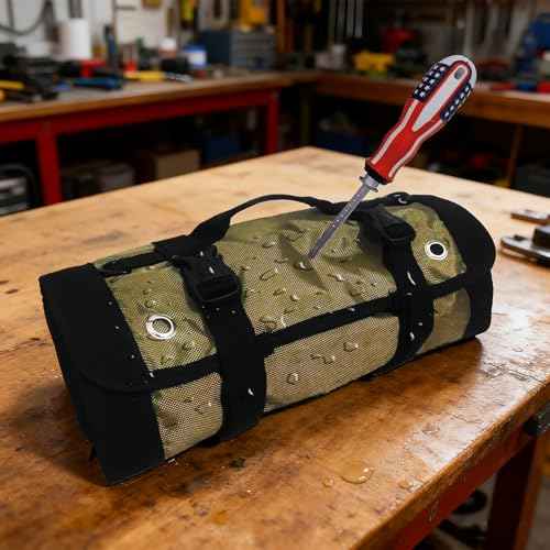 Roll Up Tool Bag,Portable Rollup Toolbag,Foldable Rollup organizer,Tool Organizer with 6 Detachable Pouches,Perfect for Engineers,Hobbyist,Men's gift and Engineer's gift (khaki)