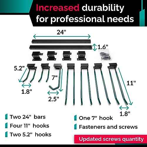 IDL Packaging Industrial Grade 48" Garage Tool Organizer with 6 Hooks and 1 Cart/Bike Rack, 500 lbs Total Holding Weight - for Repair Shops, Warehouses, Storages, and Garages