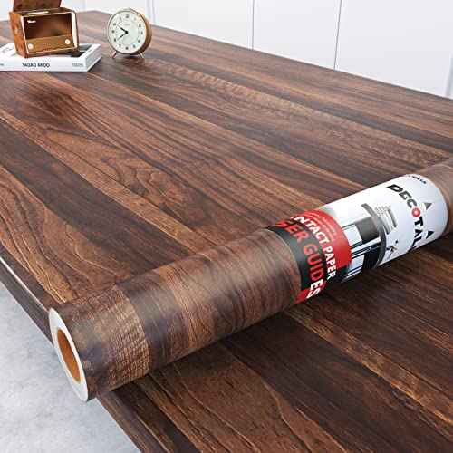 Decotalk Wood Contact Paper Wood Grain Contact Paper for Countertops Walnut Wood Countertop Vinyl Wrap Peel and Stick Wallpaper Dark Brown Wood Self Adhesive Contact Papers for Cabinets 12x120 inch