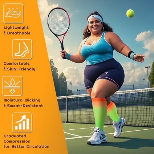 Plus Size Compression Socks for Women & Men 3 Pairs, Wide Calf Extra Large 20-30 mmHg Knee High Support Socks for Travel, Running, Nurse