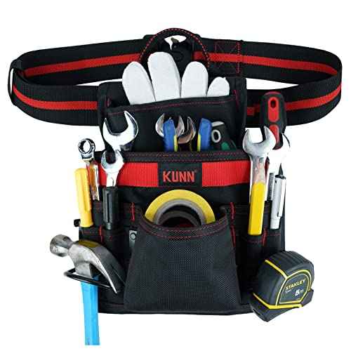 KUNN Carpenter Pouch Durable 10-Pocket Tool Belt with Hammer Loop & Work Tool Belt Quick Release Buckle