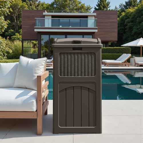 Greesum 33 Package Delivery Box for Outside, Waterproof Resin Garbage Bin with Lid for Hideaway, Deck, Patio, Dark Brown