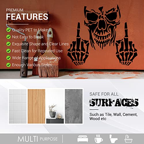 12 Pieces Skull Stencil Flame Stencil Fire Skull Stencils for Airbrushing Reusable Airbrush Flame Template Painting Decor Laser Cut Reusable Templates for Auto Motorcycle Cloth Wall Art Decor