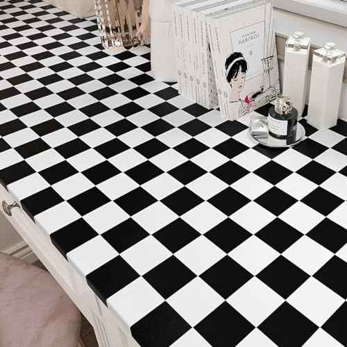 YENHOME Self Adhesive Checkered Wallpaper Modern Black and White Contact Paper Peel and Stick Countertops Waterproof Removable Wallpaper for Bathroom Kitchen Backsplash Countertop Cabinet 17.7"X80"