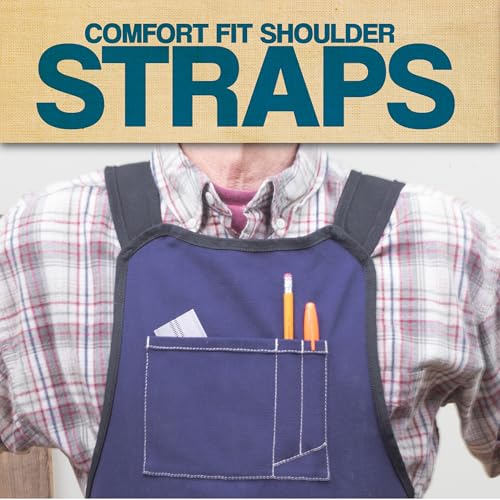 Woodworking Apron For Men with Extra Wide Comfort Fit Shoulder Straps | Quick Release Buckle | 17 Pockets | Duck Cotton Woodworking Carpenter Apron for Men