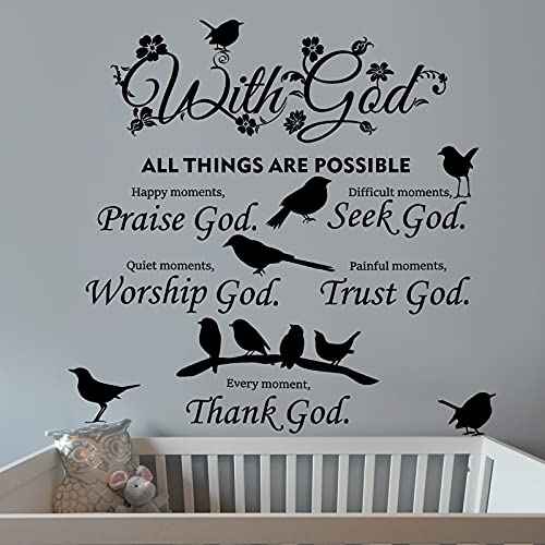 2 Pieces Bible Verse Wall Decal Scripture Quote Sticker - With God Things Are Possible Vinyl Christian Praise God DIY Inspirational Sayings Wall Art for Home Bedroom Decor