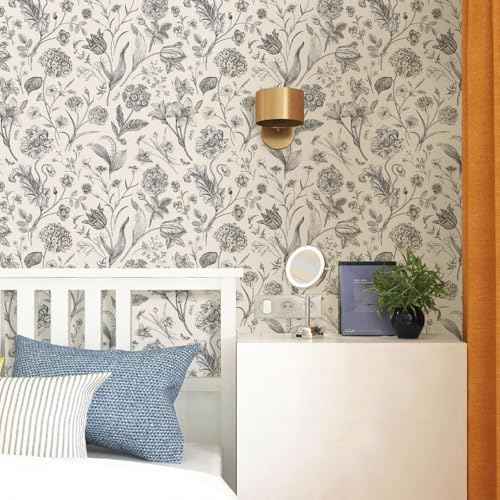 Black and Beige Peel and Stick Wallpaper Botanical Contact Paper 16.9inch x 118.1inch Floral Wall Paper Peel and Stick for Bathroom Bedroom Removable Self Adhesive Wallpaper Decor Vinyl