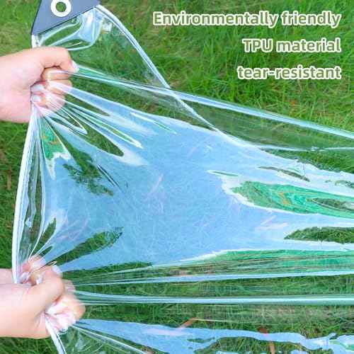 8x10ft Clear Plastic Tarps Heavy Duty Waterproof, 14 Mil PVC Vinyl Clear Tarps with Grommets, Winter Pation Porch Enclosure Panel, Transparent Rainproof Canopy Fabric for Outdoor Porche, Chicken Coops