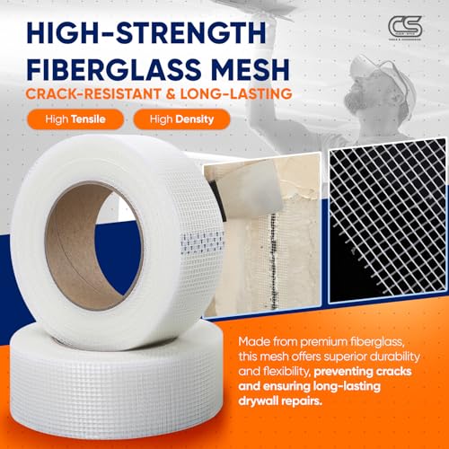 CLEAR STYLE Self-Adhesive Fiberglass Drywall Joint Mesh Tape 150Ft x 2 Inch, Crack-Resistant, Strong Fiberglass Joint Tape for Seamless Drywall Repairs (5 Pack White)