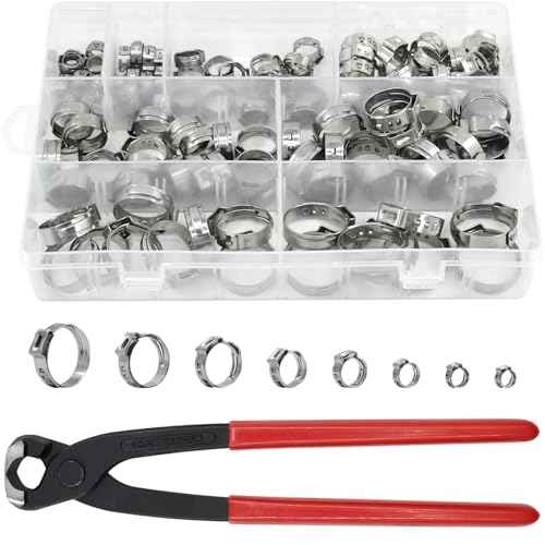 130pcs Heavy Duty PEX clamp Assortment Kit with Pliers, Stainless Steel Single Ear Hose Clamps 1/4"- 0.92"(6-23.5mm), PEX Cinch Crimp Rings Pinch Clamps for Water Pipe, Plumbing and Automotive Use