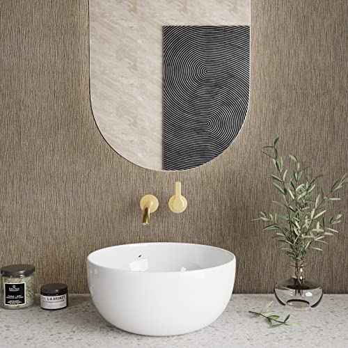 CRE8TIVE Tan Grasscloth Peel and Stick Wallpaper Textured Faux Grass Cloth Contact Paper for Cabinets Self Adhesive Removable Linen Fabric Wallpaper for Living Room Bedroom Table Dresser Decor 12"x80"