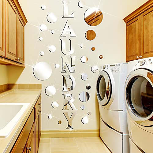 Zonon Laundry Room Mirror Decal Silver 3D Acrylic Mirror Wall Stickers DIY Wall Sticker for Bathroom Home Decorations Supplies(Silver)