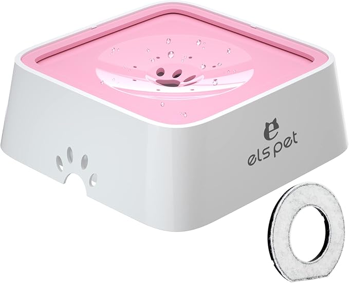 ELS PET No Spill Dog & Cat Bowl - 70oz/2L Large Capacity Travel Water Dispenser (Pink)