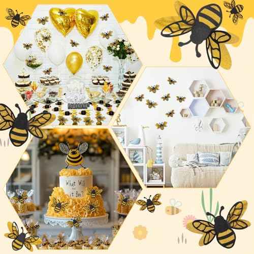 24PCS 3D Bee Stickers Removable Mural Decals Bumble Bee Stickers Honey Party Wall Decor Crafts Embellishments Cute Sticky Birthday Party Decorations