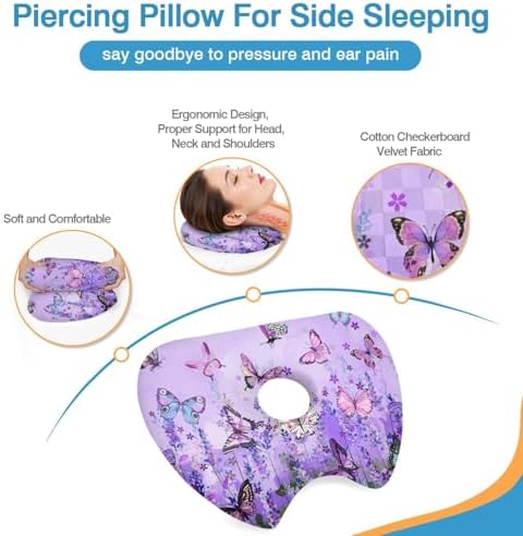 Ear Piercing Pillow for Side Sleepers Pillows with Holes for Ear Pain,Donut Pillow for Ear Side Sleeping Pillow for Adults CNH Ear Pain Relief Pressure Sores Ear Pillow with Hole in Center